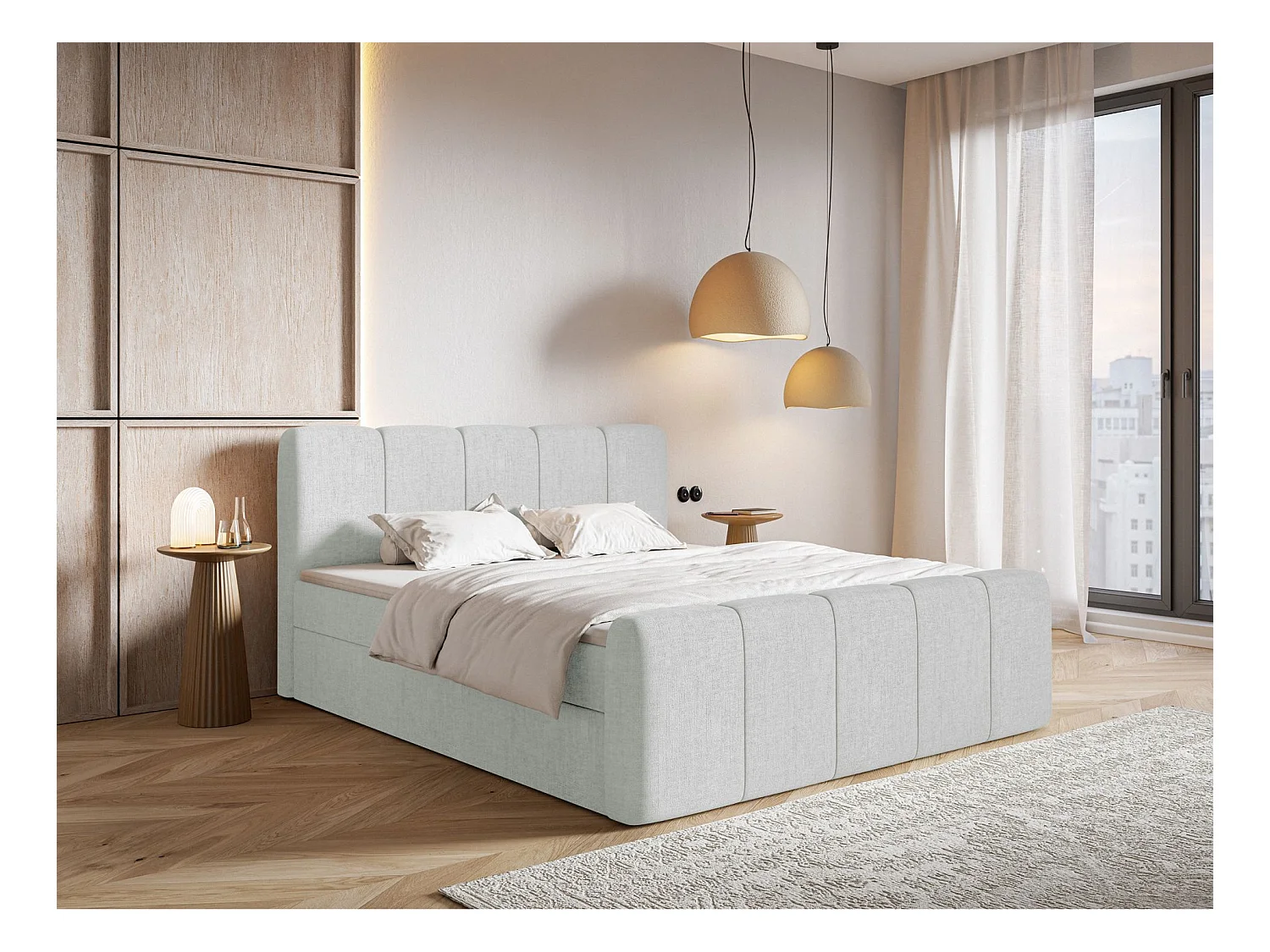 Lit continental avec surmatelas - 140x200 cm - chenille gris clair - CLOUDY II