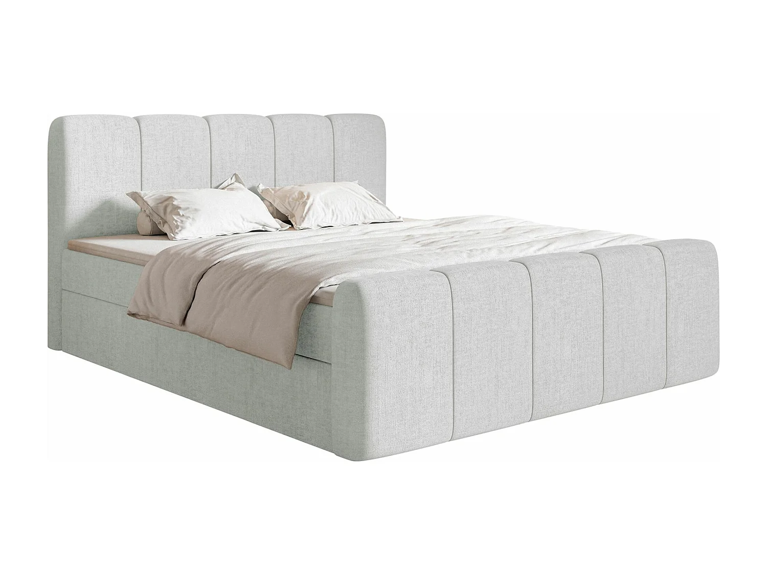 Boxspringbett 140x200 - mit Bettkästen und Topper - Chenille Hellgrau - CLOUDY II
