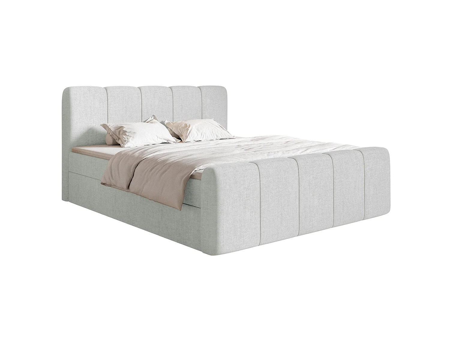 Lit continental avec surmatelas - 140x200 cm - chenille gris clair - CLOUDY II