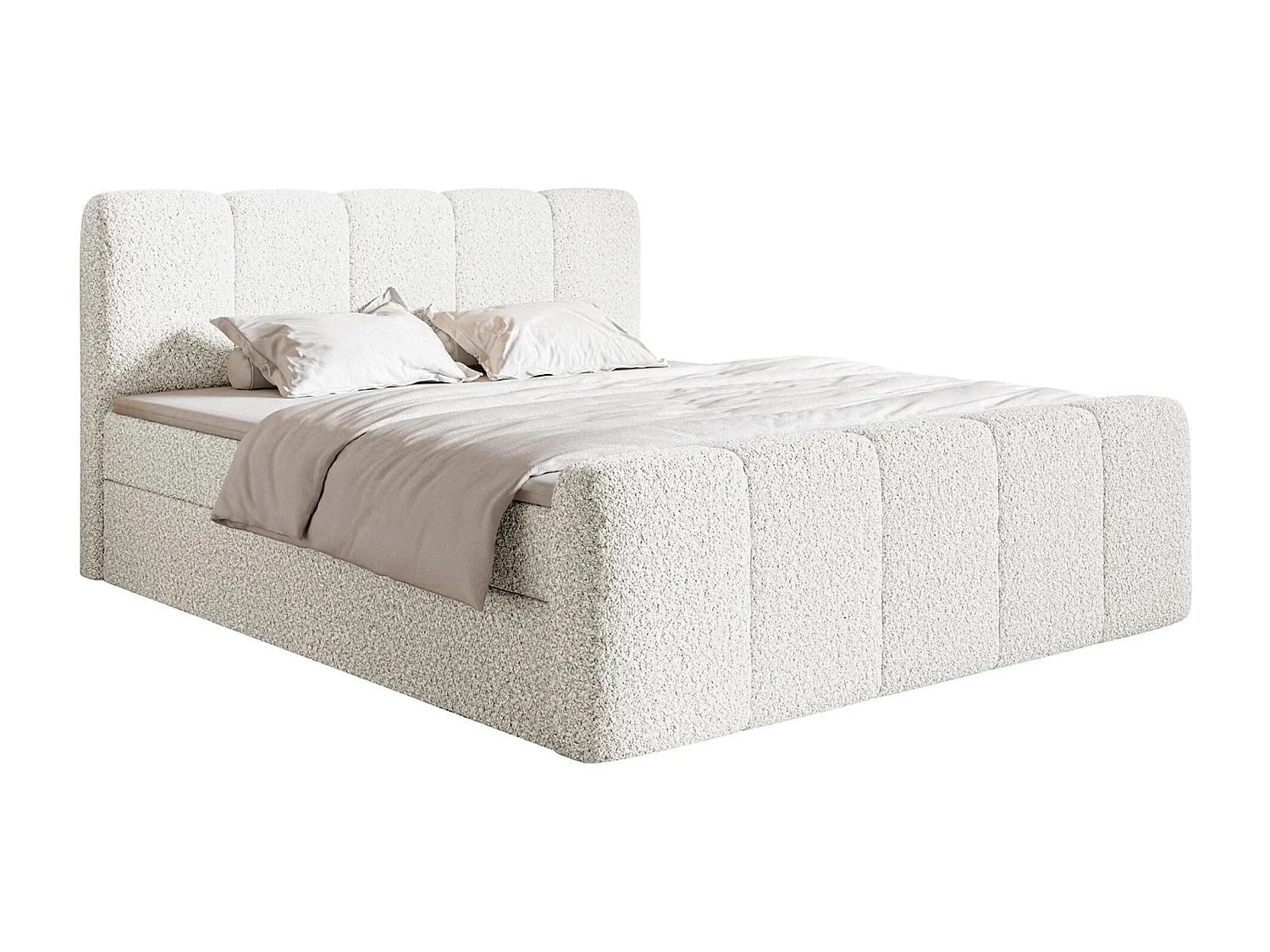 Lit continental - 140x200 cm - en tissu bouclé crème - CLOUDY II