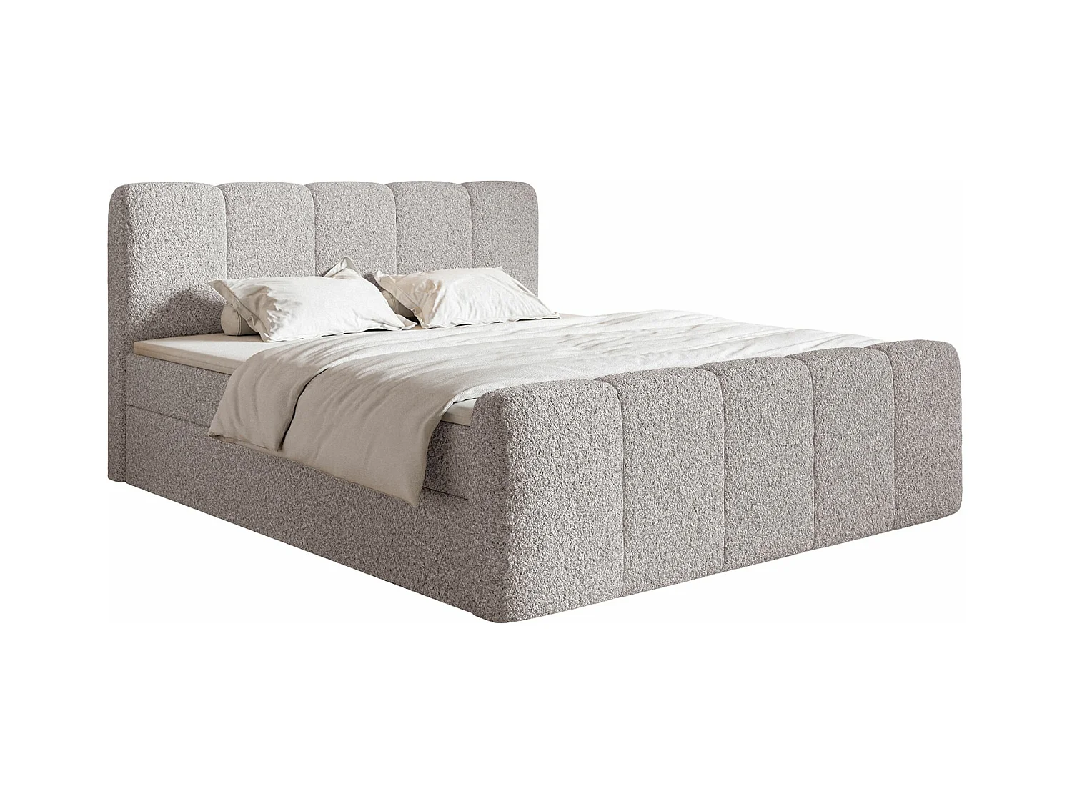 Lit continental - 160x200 cm - en tissu bouclé taupe - CLOUDY II