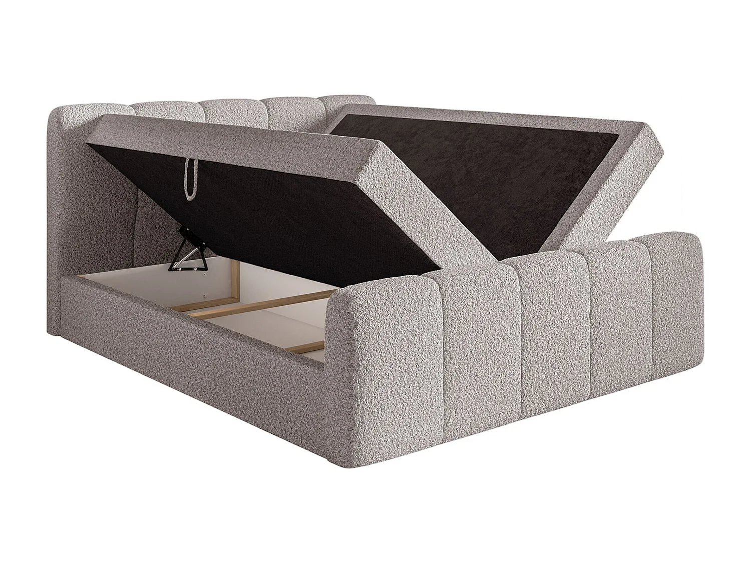 Lit continental - 160x200 cm - en tissu bouclé taupe - CLOUDY II