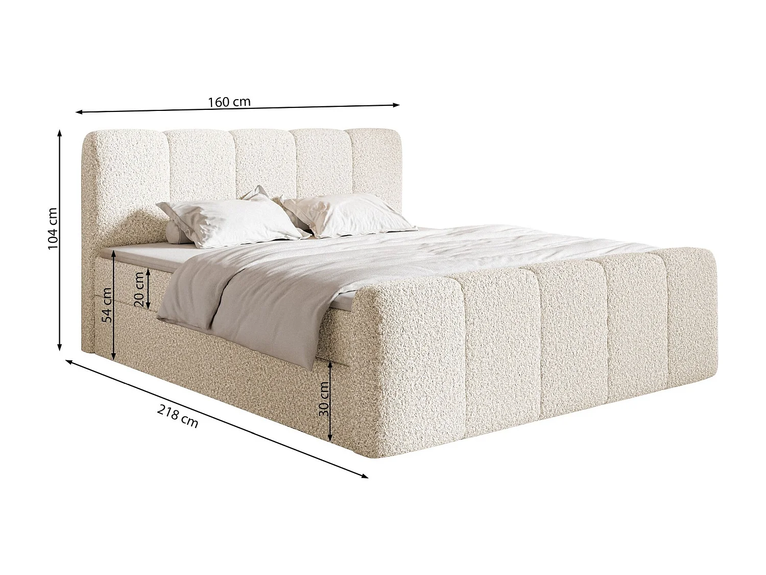 Lit continental - 160x200 cm - en tissu bouclé taupe - CLOUDY II