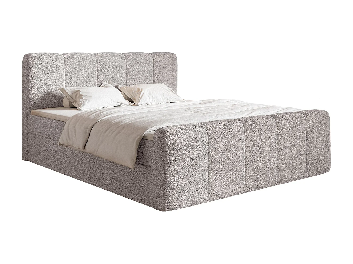 Lit continental - 160x200 cm - en tissu bouclé taupe - CLOUDY II