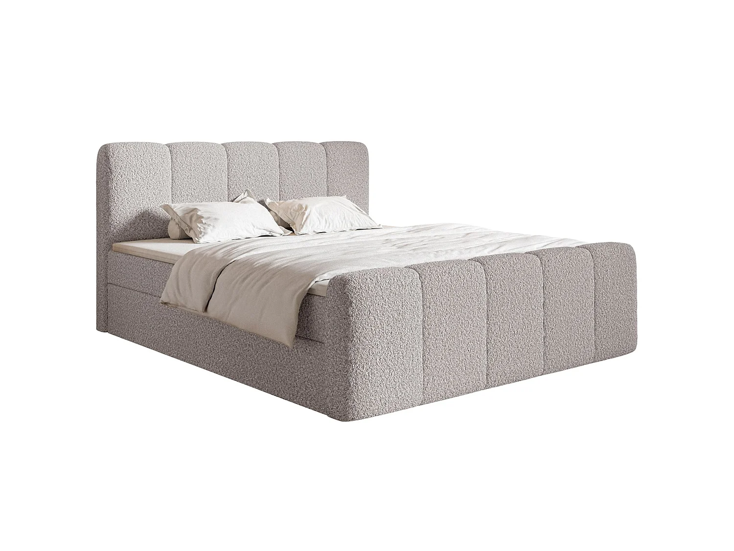 Continentaal bed - 160x200 cm - in taupe bouclé stof - CLOUDY II