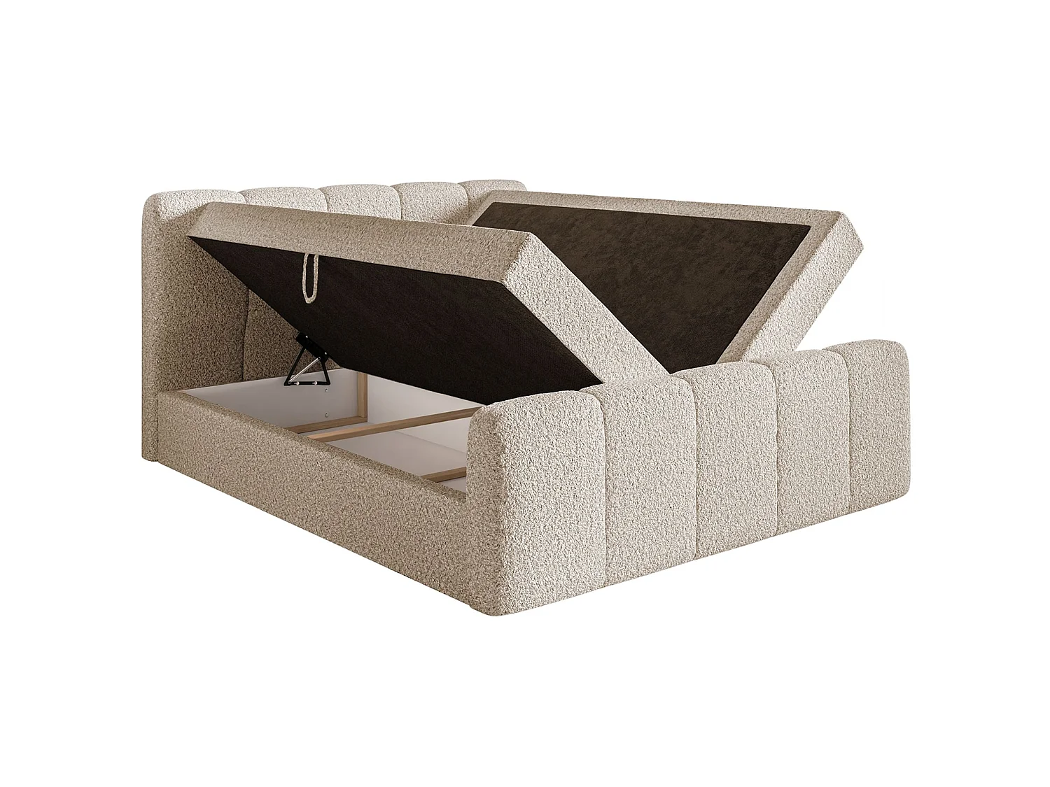 Lit continental - 160x200 cm - en tissu bouclé beige clair - CLOUDY II