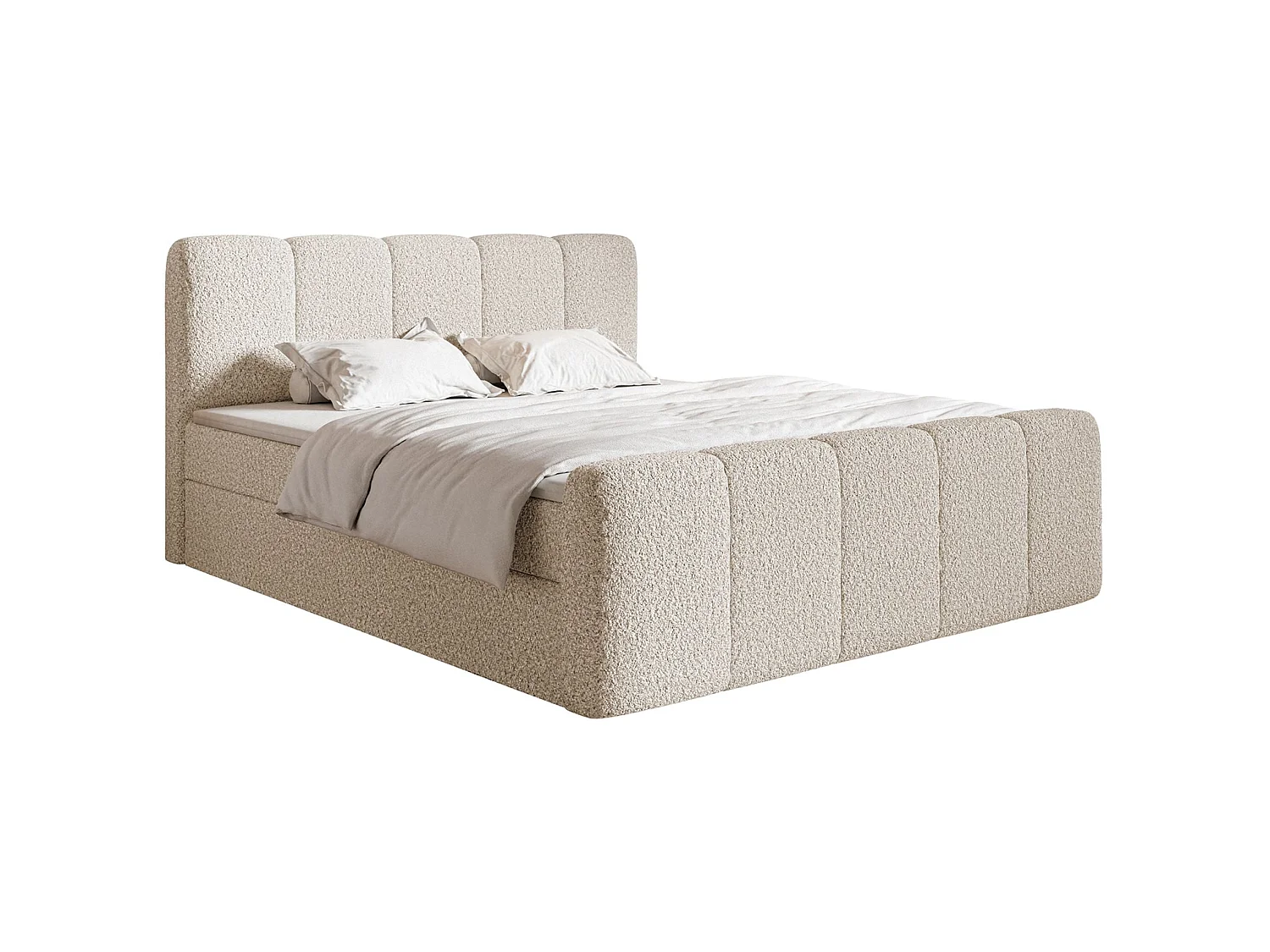 Lit continental - 160x200 cm - en tissu bouclé beige clair - CLOUDY II