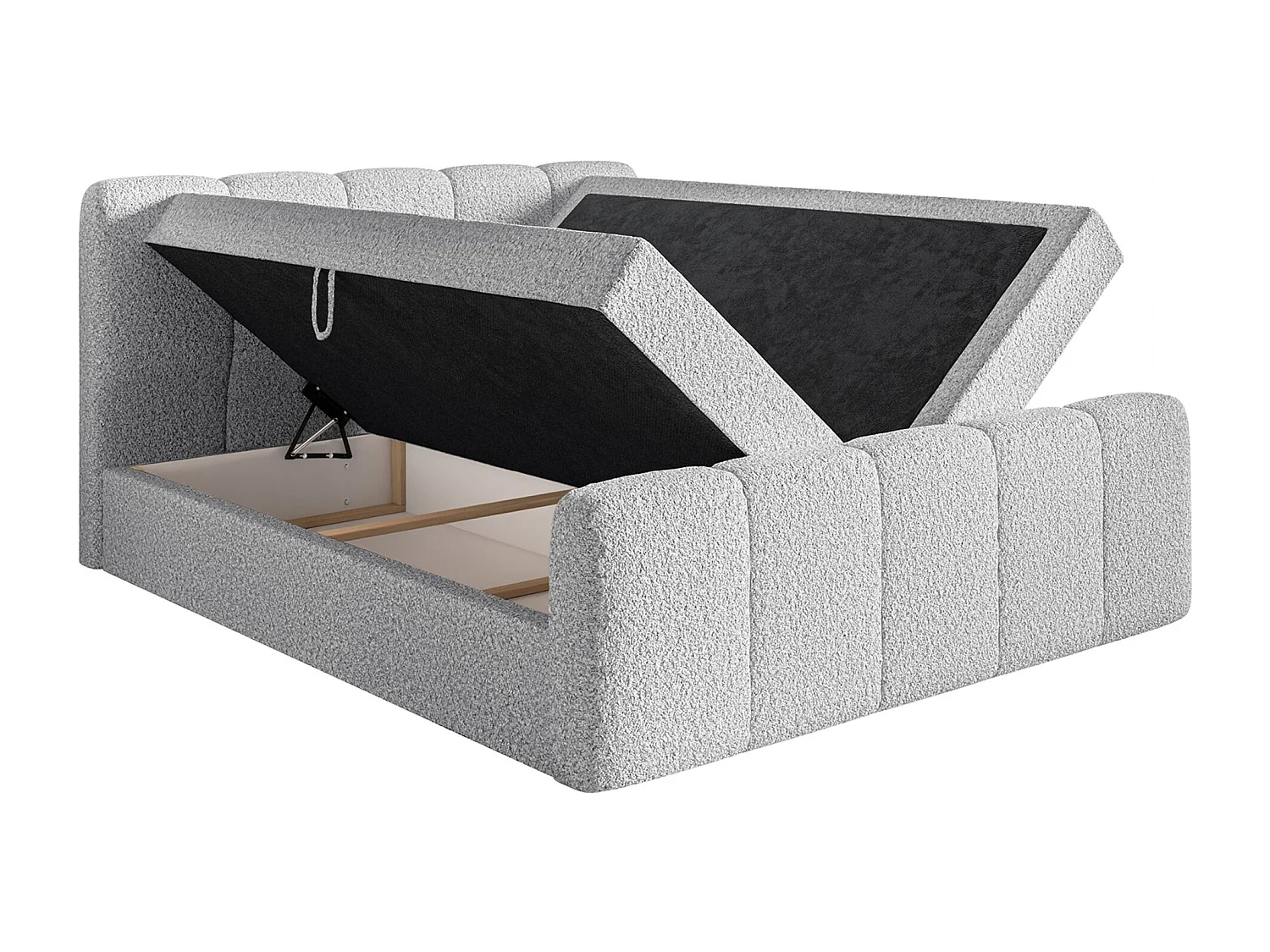 Lit continental - 180x200 cm - en tissu bouclé gris clair - CLOUDY II