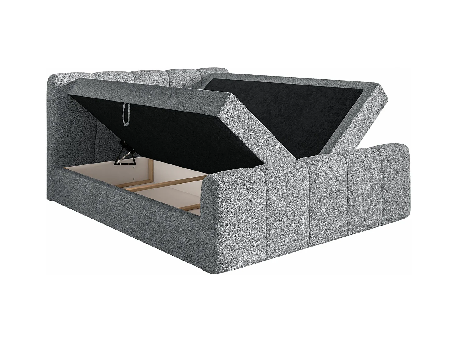 Lit continental - 140x200 cm - en tissu bouclé gris - CLOUDY II