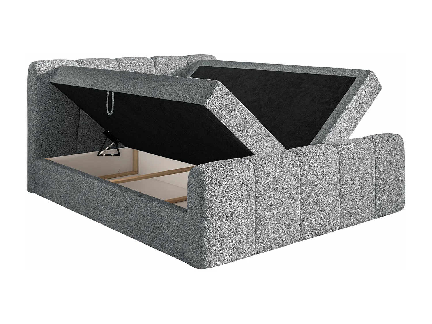 Lit continental - 140x200 cm - en tissu bouclé gris - CLOUDY II