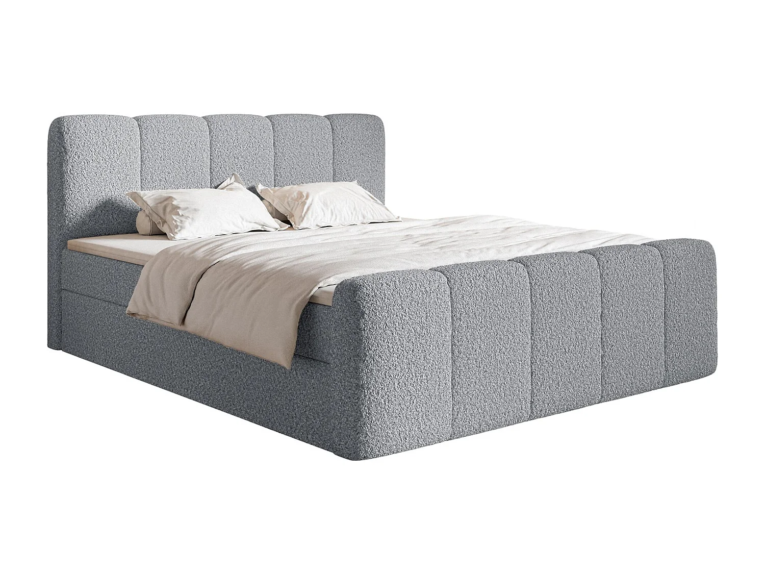 Lit continental - 140x200 cm - en tissu bouclé gris - CLOUDY II