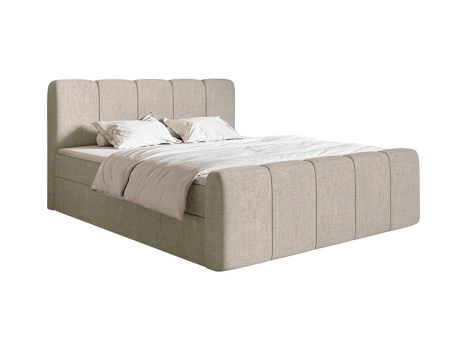 Continentaal bed met matrastopper - 180x200 cm - grijsbruin chenille - CLOUDY II