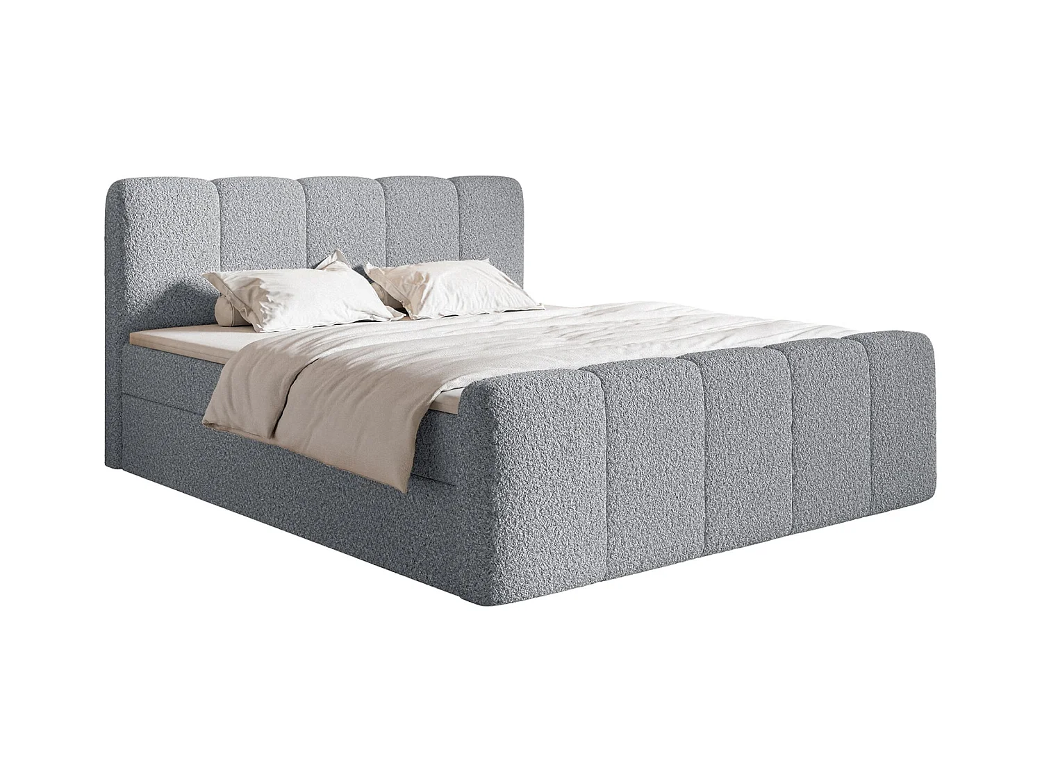 Continentaal bed - 180x200 cm - in grijze bouclé stof - CLOUDY II