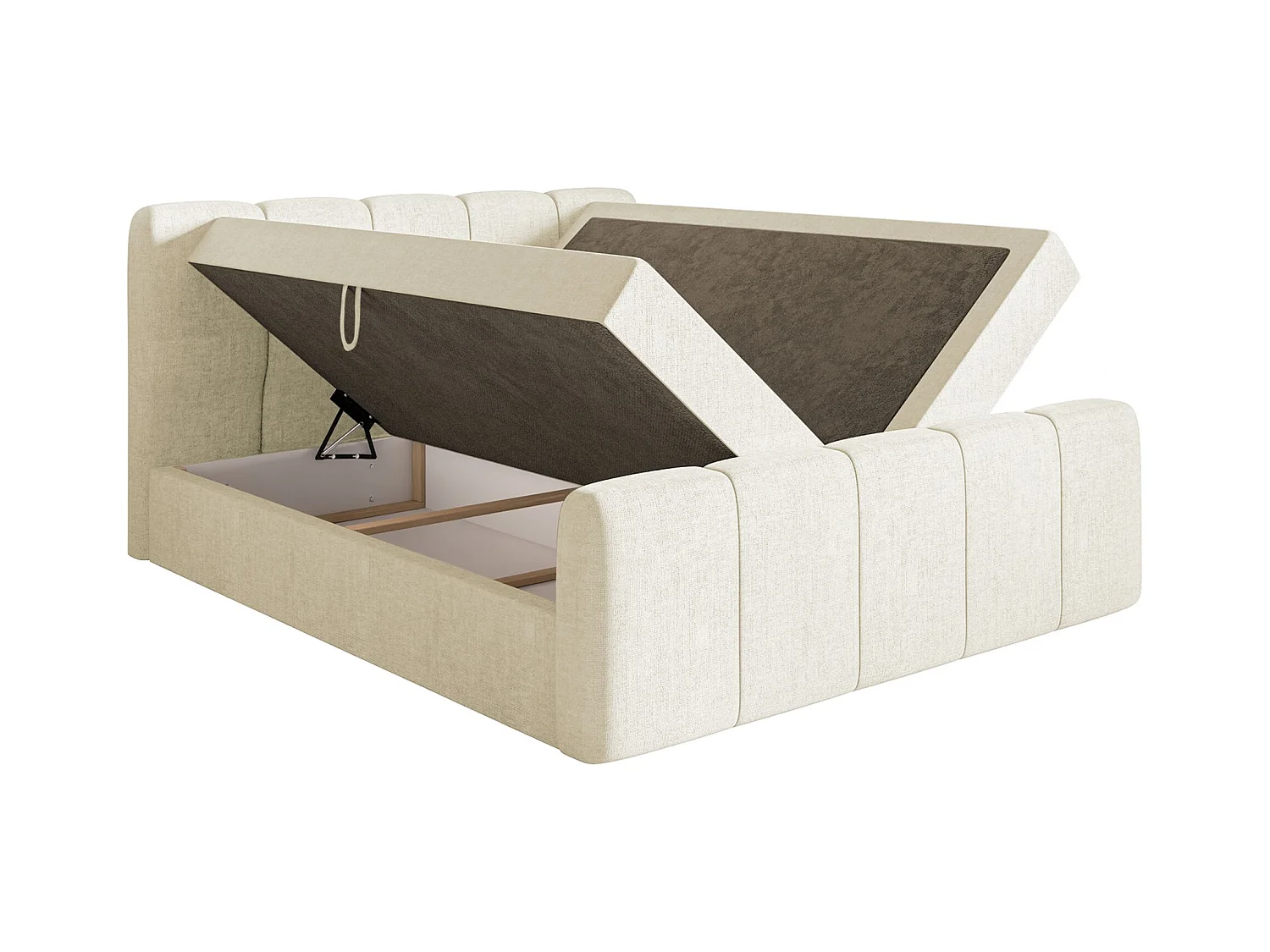 Boxspringbett 160x200 - mit Bettkästen und Topper - Chenille Creme - CLOUDY II