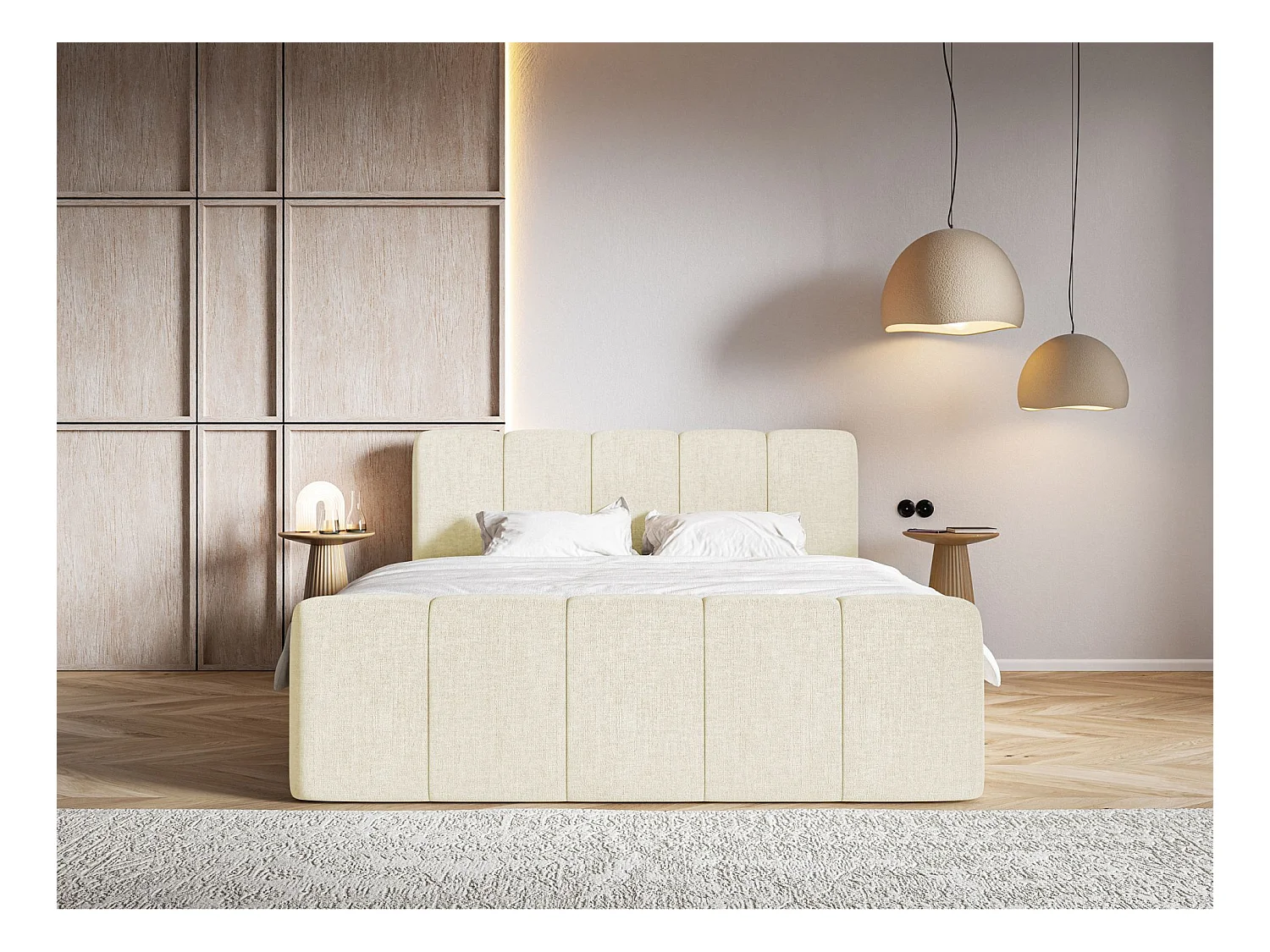 Lit continental avec surmatelas - 160x200 cm - chenille crème - CLOUDY II