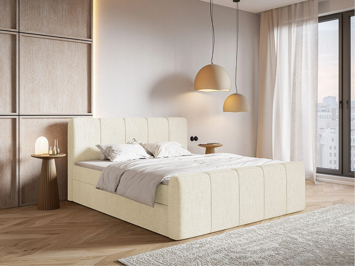 Boxspringbett 160x200 - mit Bettkästen und Topper - Chenille Creme - CLOUDY II