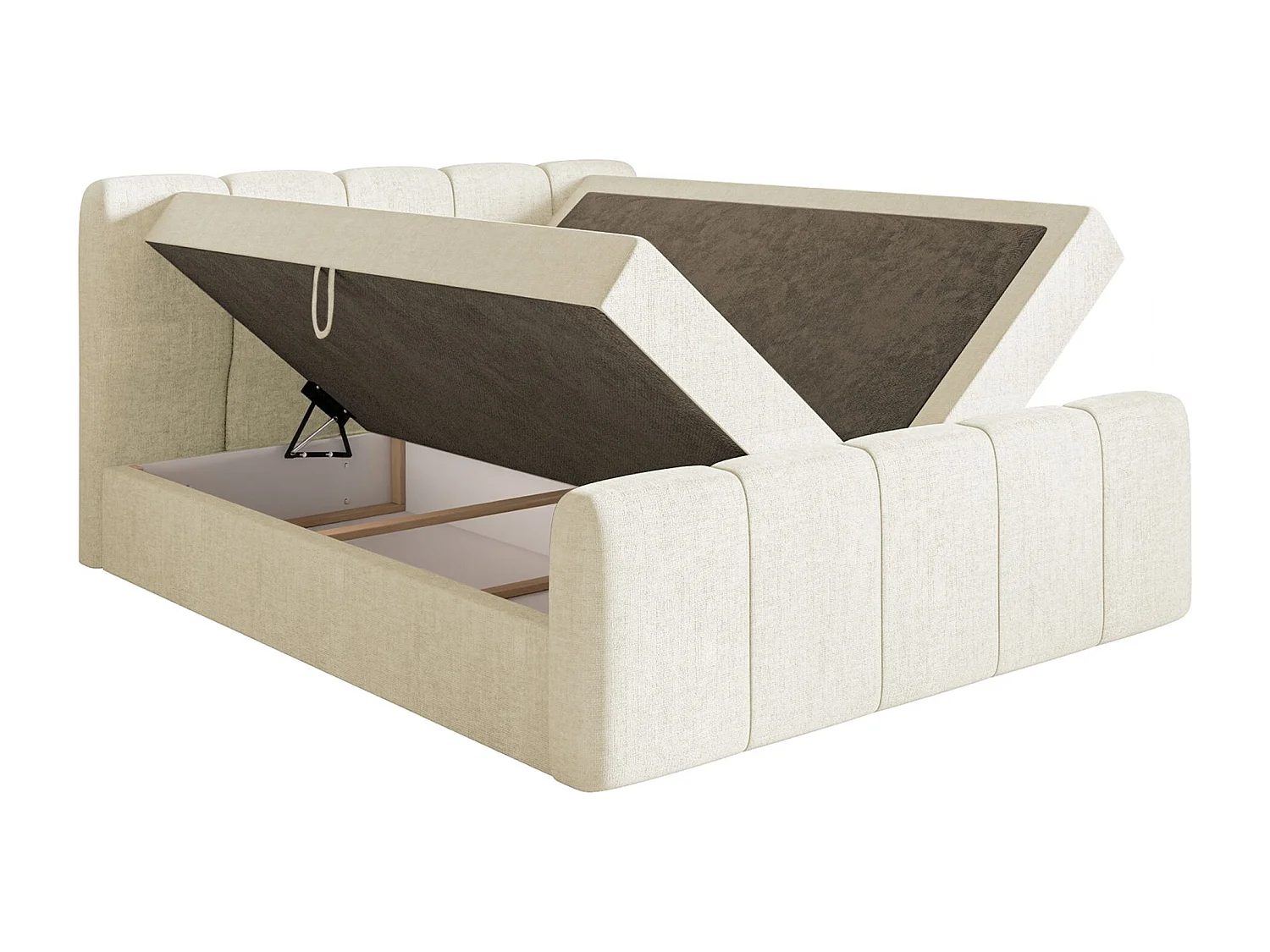 Boxspringbett 160x200 - mit Bettkästen und Topper - Chenille Creme - CLOUDY II