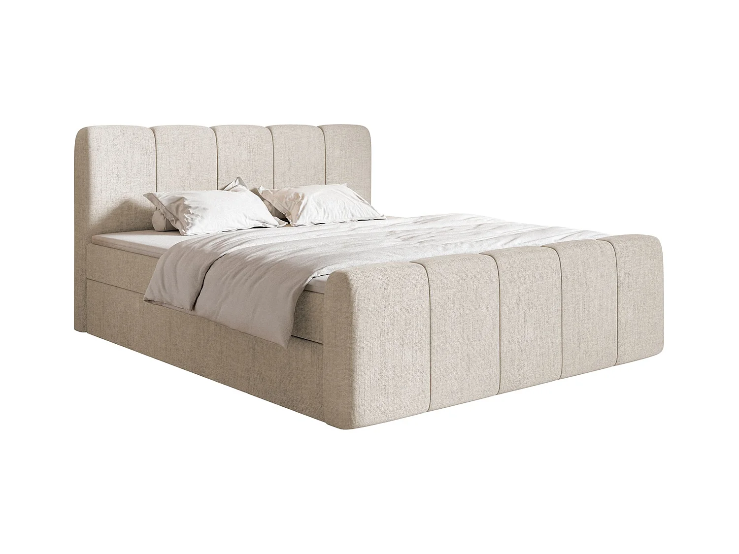 Boxspringbett 160x200 - mit Bettkästen und Topper - Chenille Hellbeige - CLOUDY II