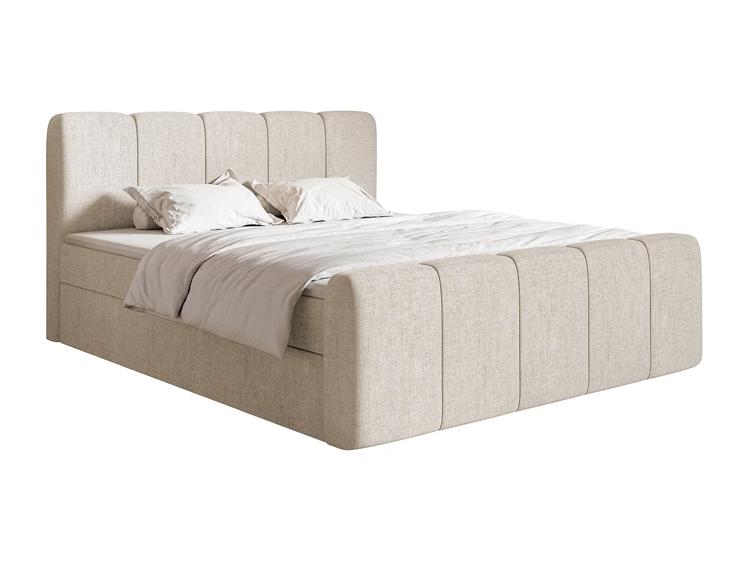 Lit continental avec surmatelas - 160x200 cm - chenille beige clair - CLOUDY II