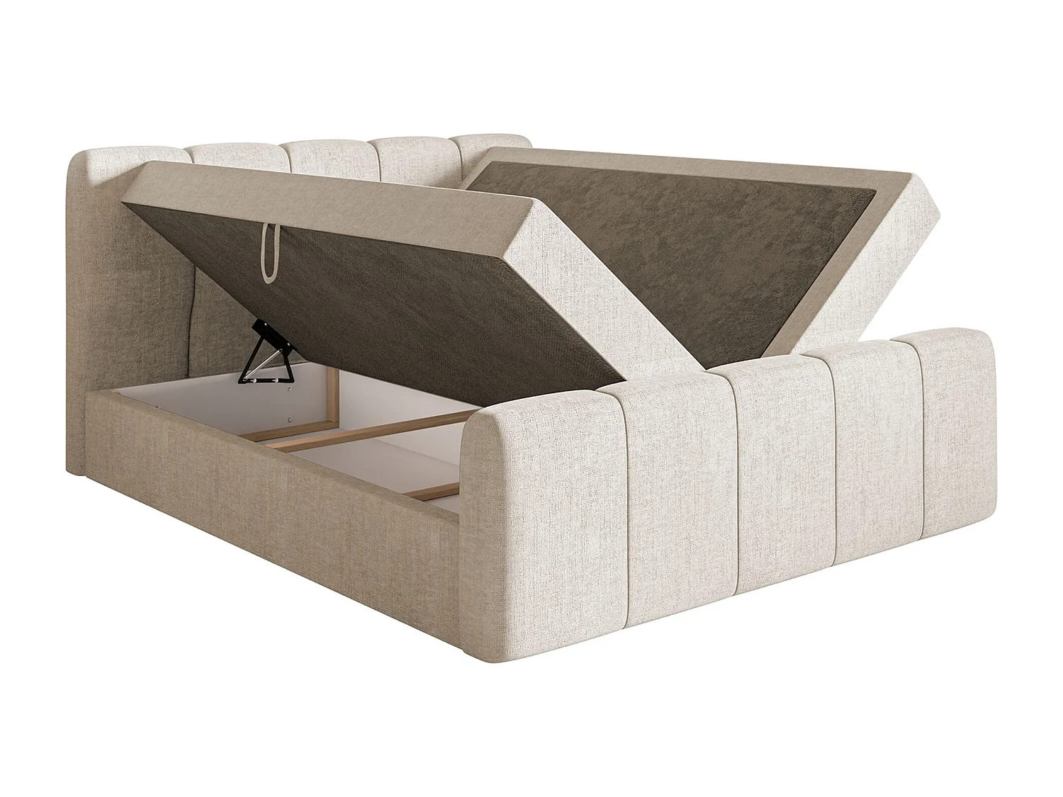 Boxspringbett 160x200 - mit Bettkästen und Topper - Chenille Hellbeige - CLOUDY II