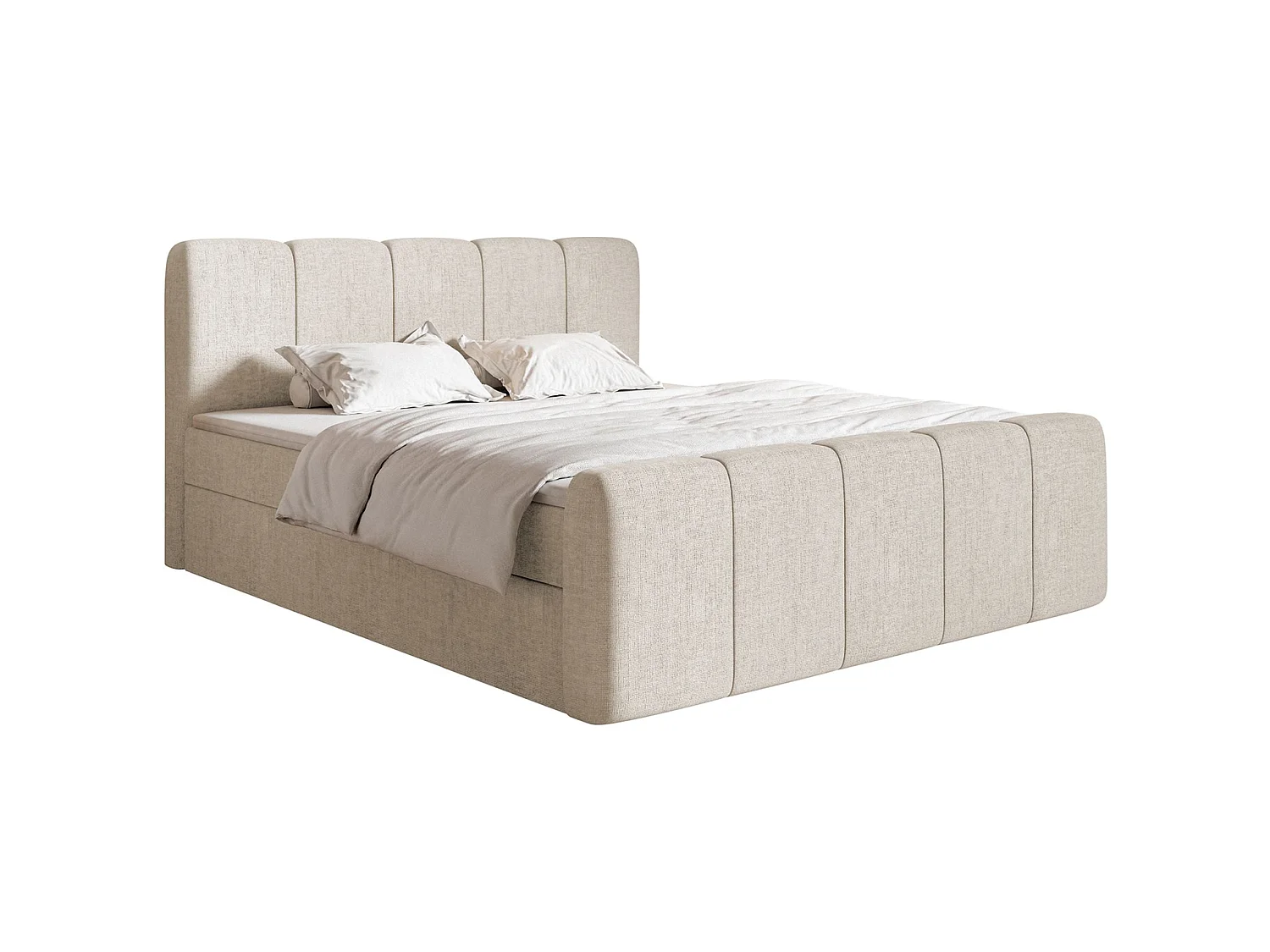 Boxspringbett 160x200 - mit Bettkästen und Topper - Chenille Hellbeige - CLOUDY II