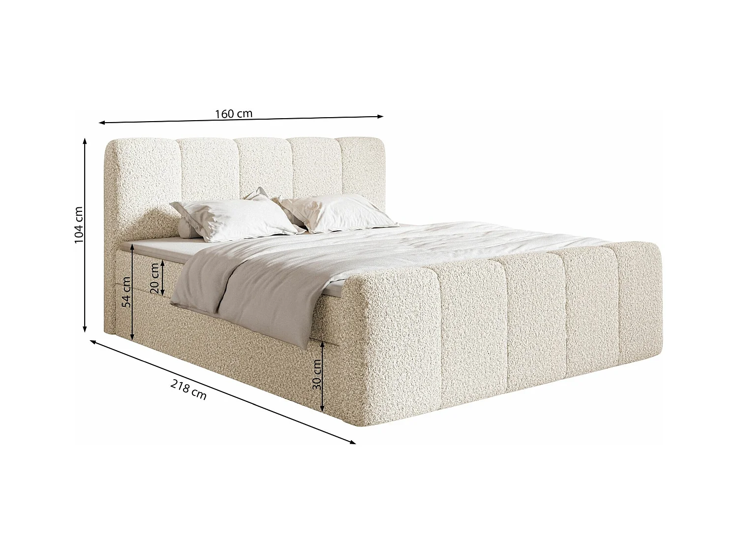 Lit continental avec surmatelas - 160x200 cm - chenille gris-brun - CLOUDY II