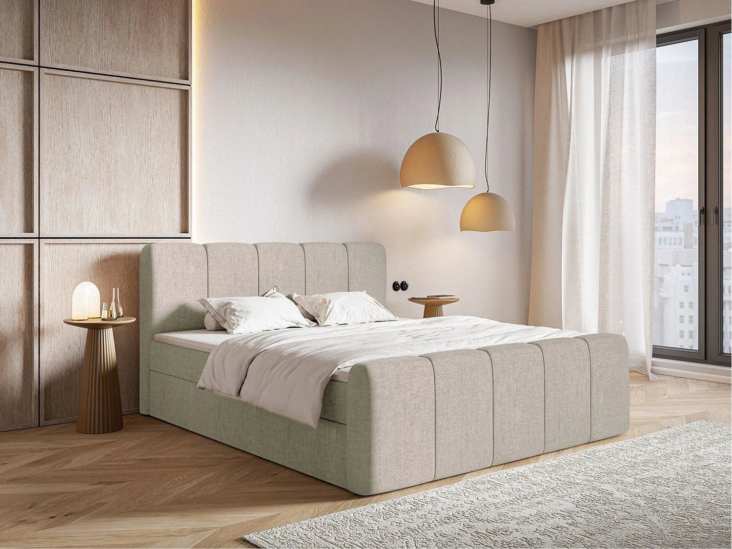 Boxspringbett 160x200 - mit Bettkästen und Topper - Chenille Taupe - CLOUDY II