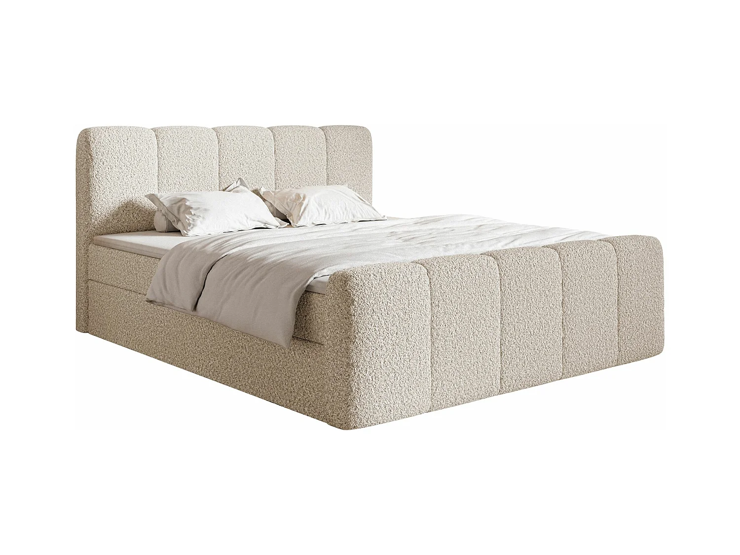 Continentaal bed - 180x200 cm - in lichtbeige bouclé stof - CLOUDY II