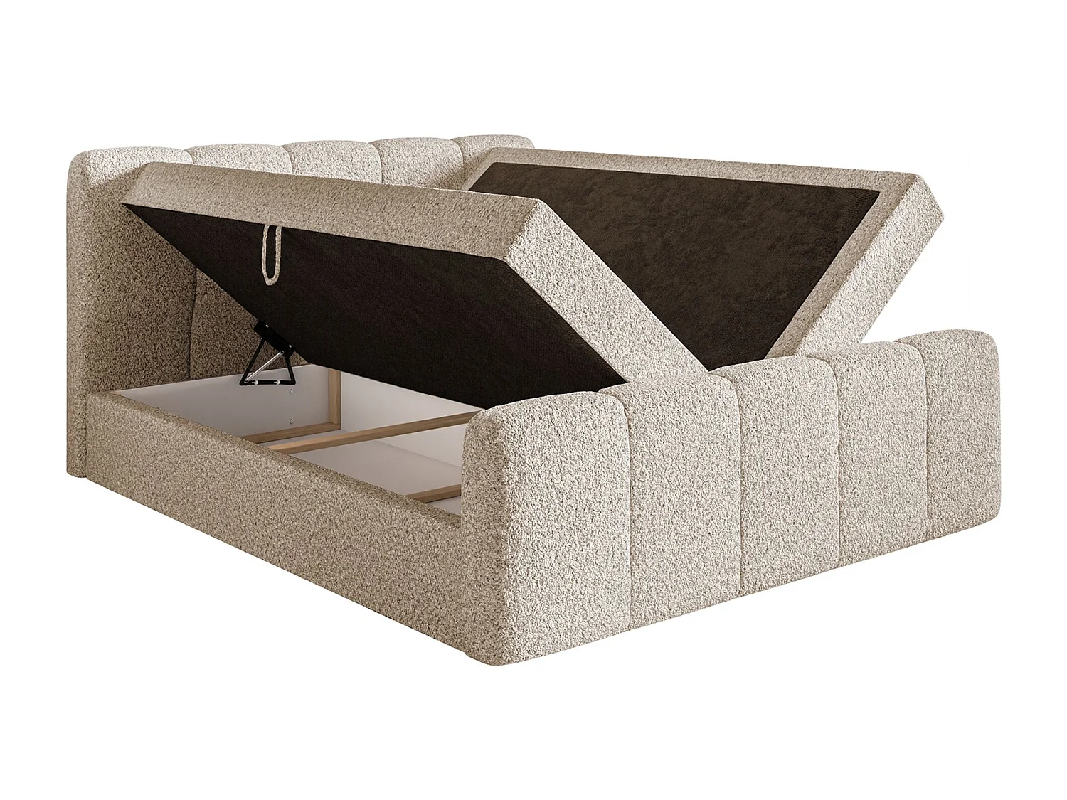 Lit continental - 180x200 cm - en tissu bouclé beige clair - CLOUDY II
