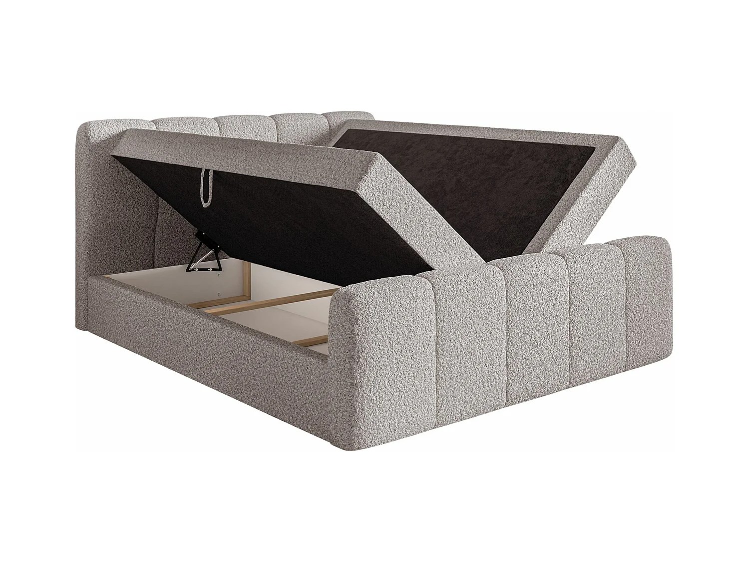 Lit continental - 140x200 cm - en tissu bouclé taupe - CLOUDY II