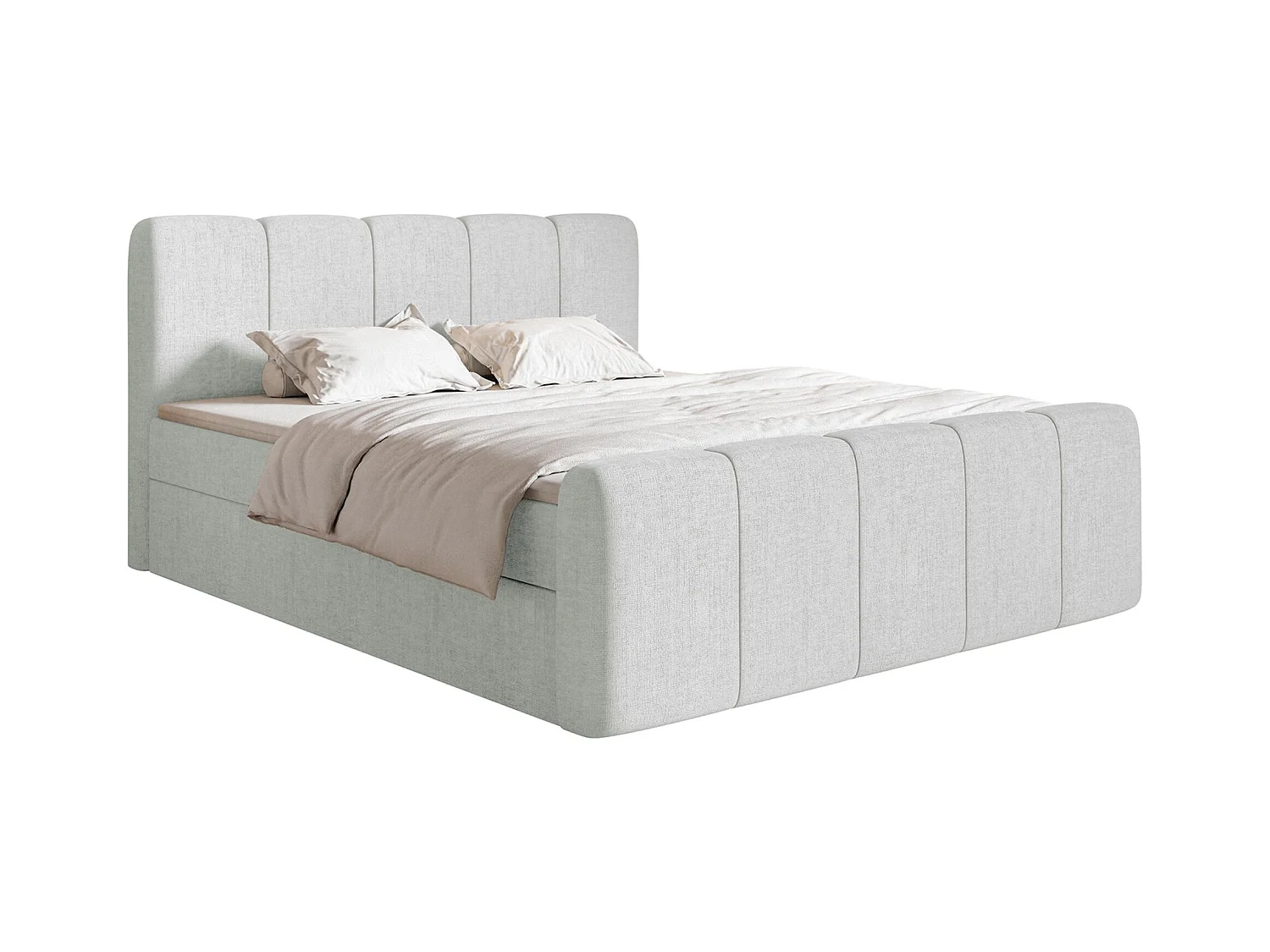 Lit continental avec surmatelas - 160x200 cm - chenille gris clair - CLOUDY II