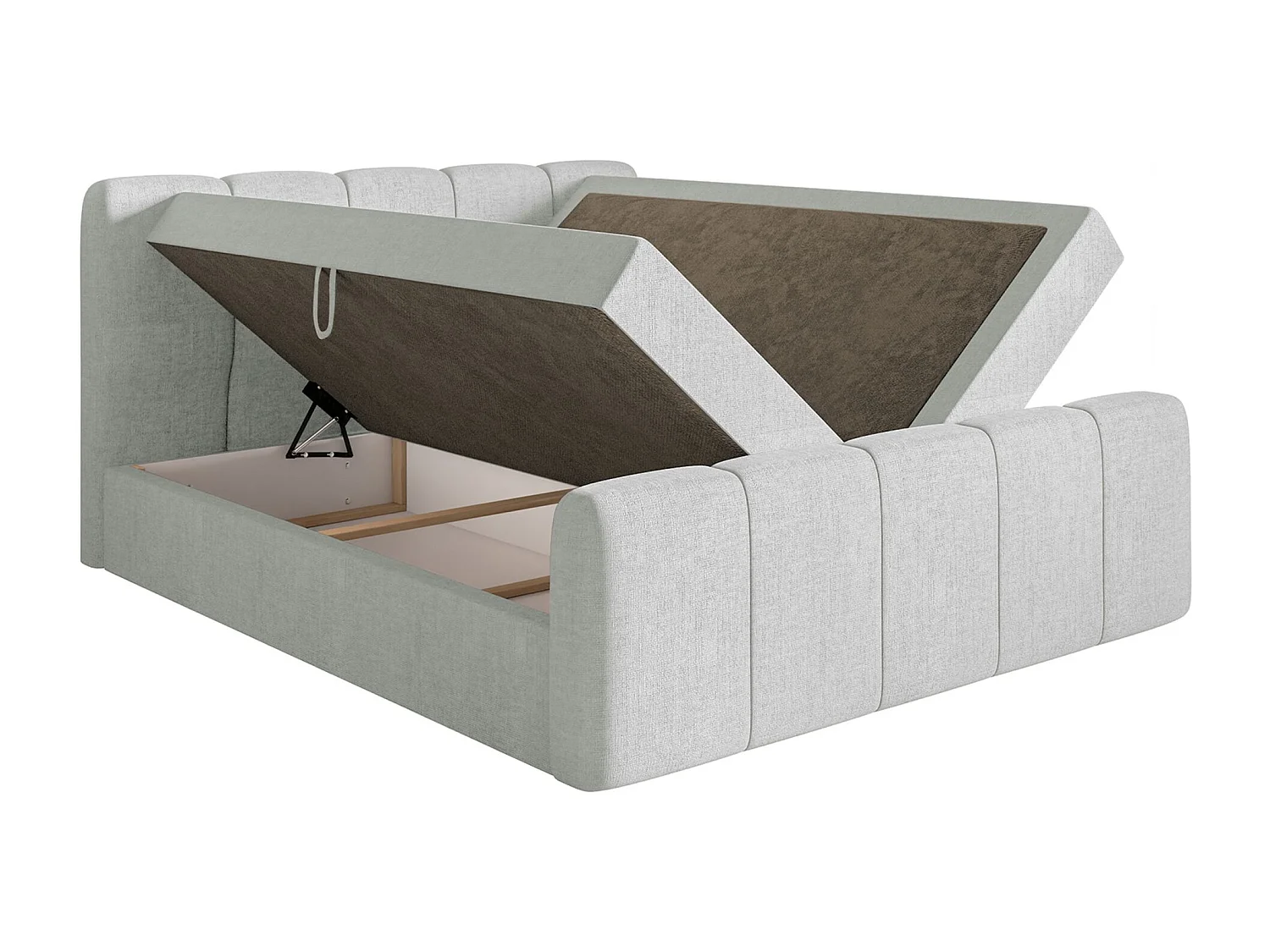 Boxspringbett 160x200 - mit Bettkästen und Topper - Chenille Hellgrau - CLOUDY II