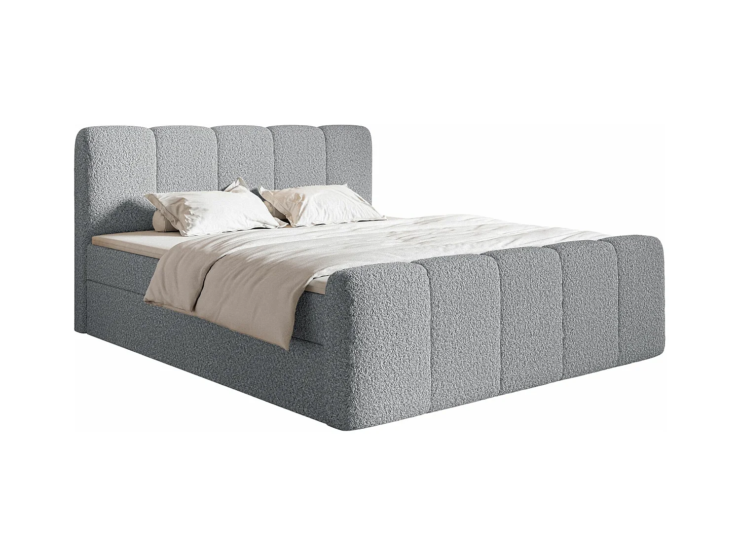 Lit continental - 160x200 cm - en tissu bouclé gris - CLOUDY II
