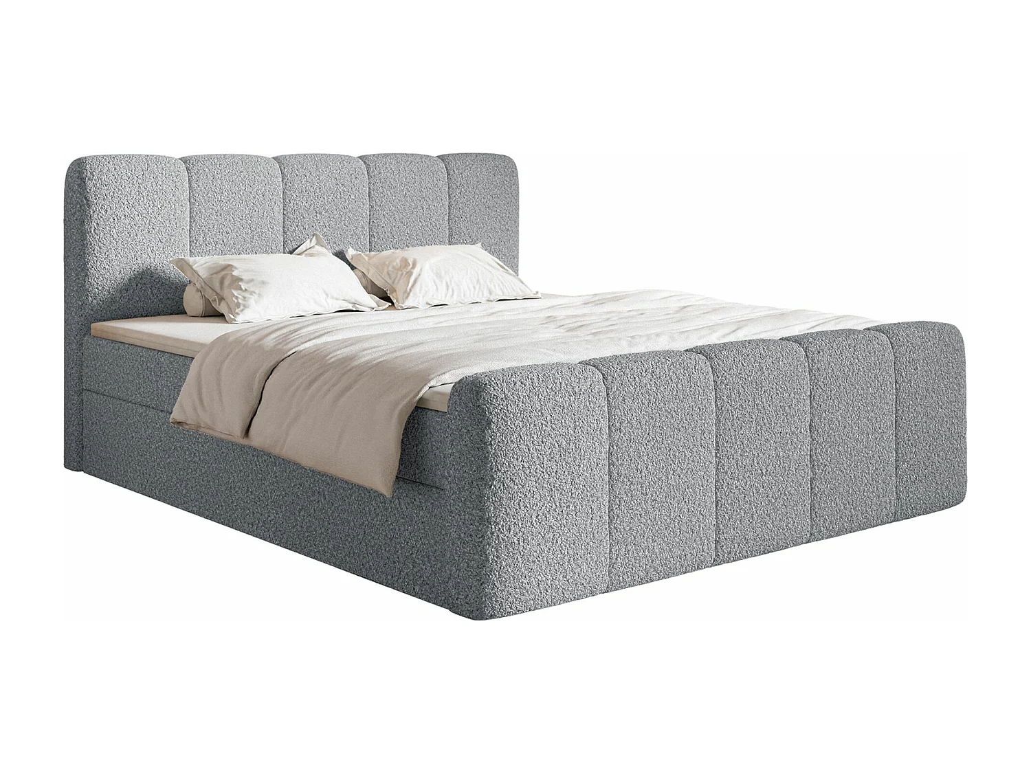 Lit continental - 160x200 cm - en tissu bouclé gris - CLOUDY II