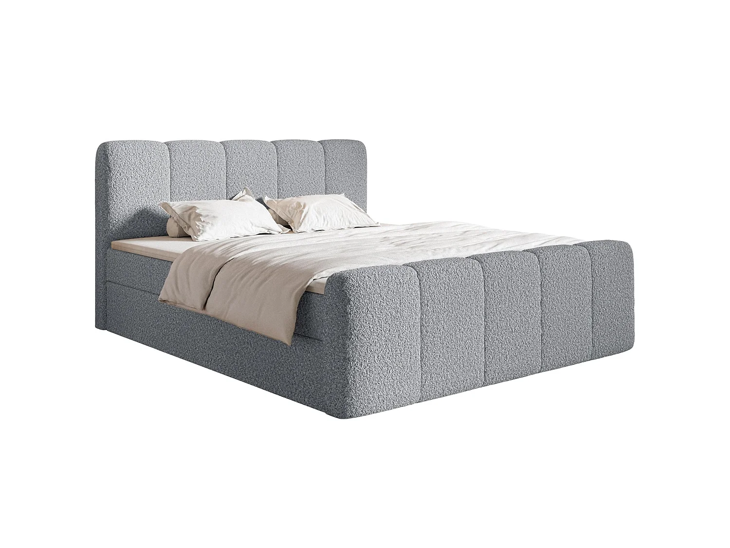 Continentaal bed - 160x200 cm - in grijze bouclé stof - CLOUDY II