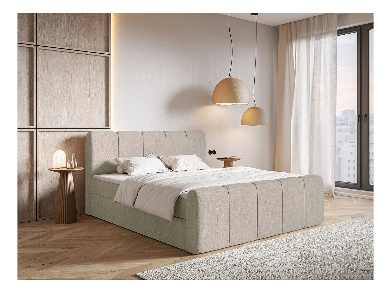 Lit continental avec surmatelas - 140x200 cm - chenille gris-brun - CLOUDY II