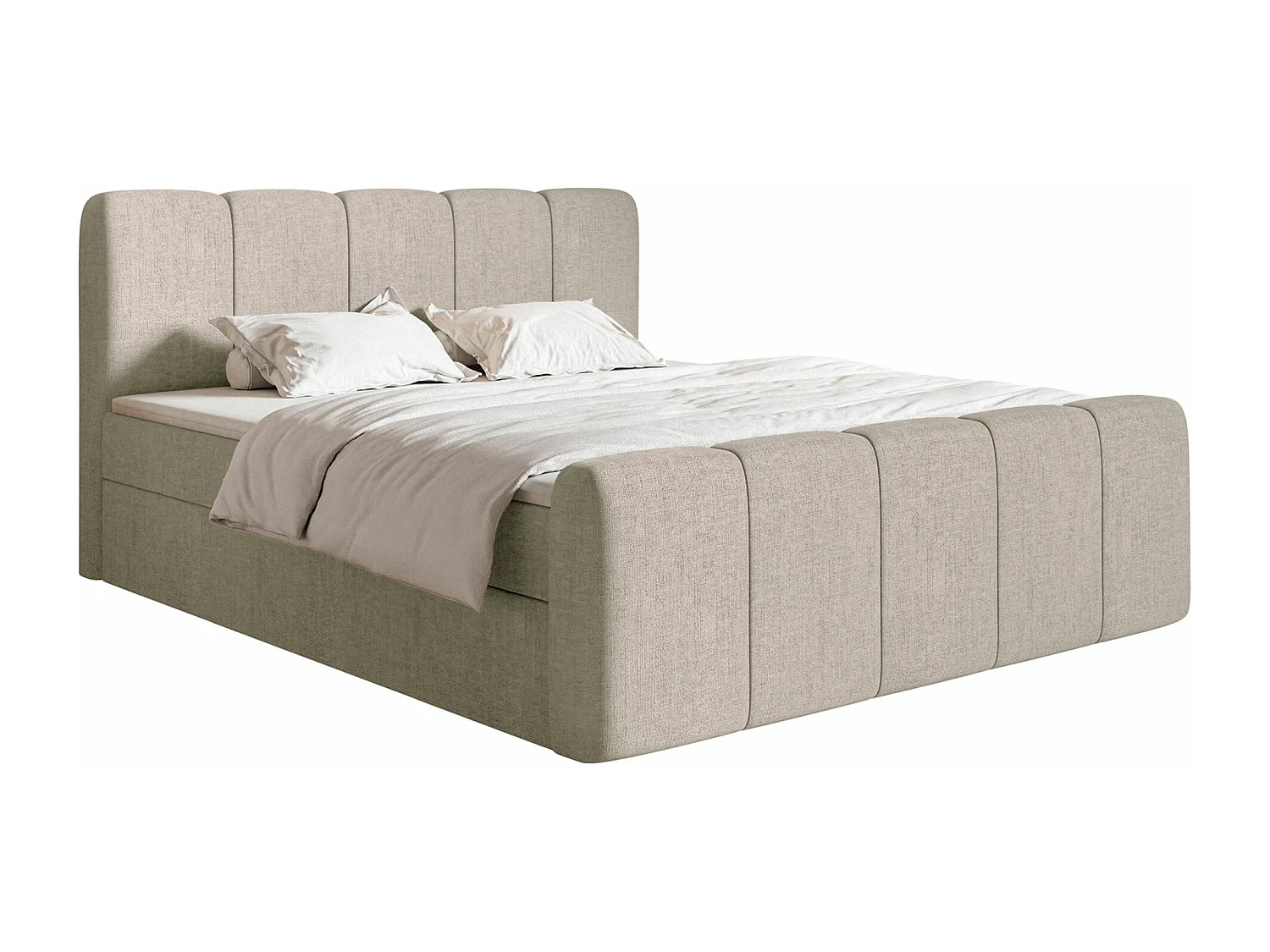 Boxspringbett 140x200 - mit Bettkästen und Topper - Chenille Taupe - CLOUDY II