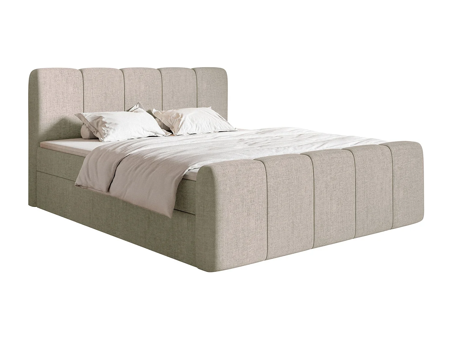 Boxspringbett 140x200 - mit Bettkästen und Topper - Chenille Taupe - CLOUDY II