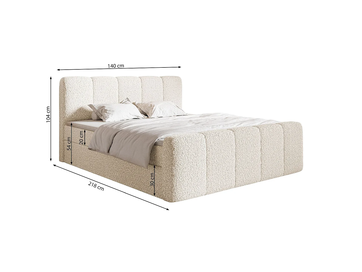 Boxspringbett 140x200 - mit Bettkästen und Topper - Chenille Taupe - CLOUDY II