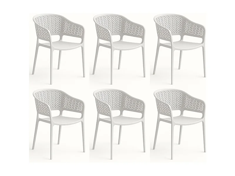 Lot de 6 chaises de jardin empilables en résine coloris blanc - Longueur 59 x Profondeur 56 x Hauteur 79 cm