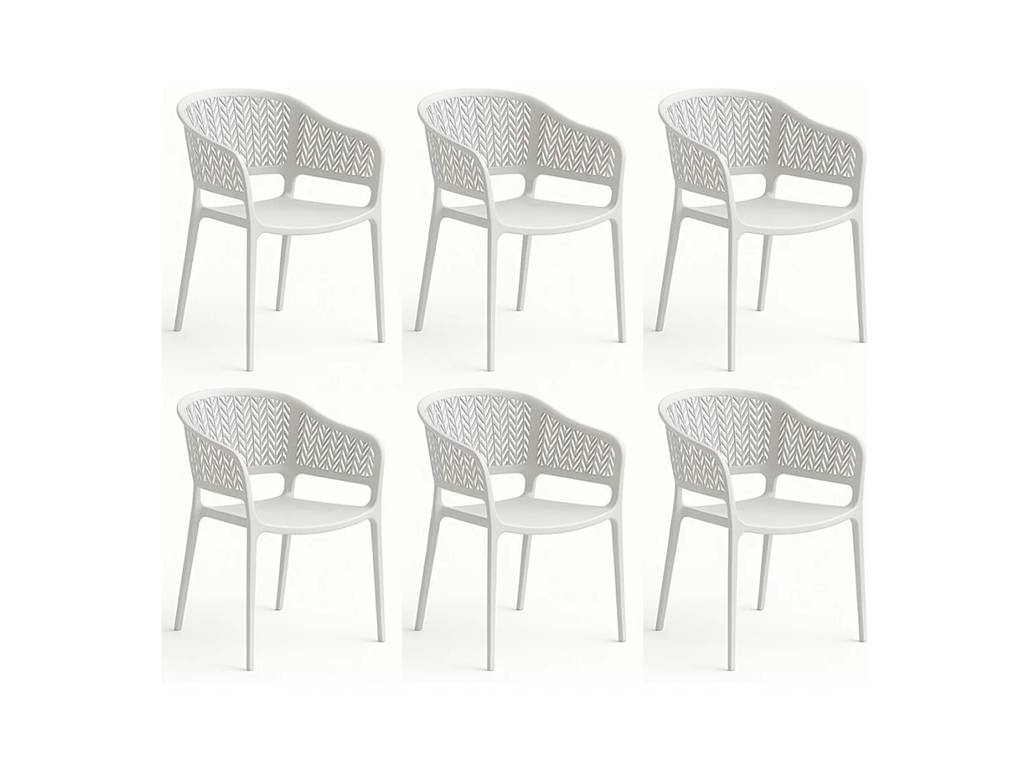 Lot de 6 chaises de jardin empilables en résine coloris blanc - Longueur 59 x Profondeur 56 x Hauteur 79 cm