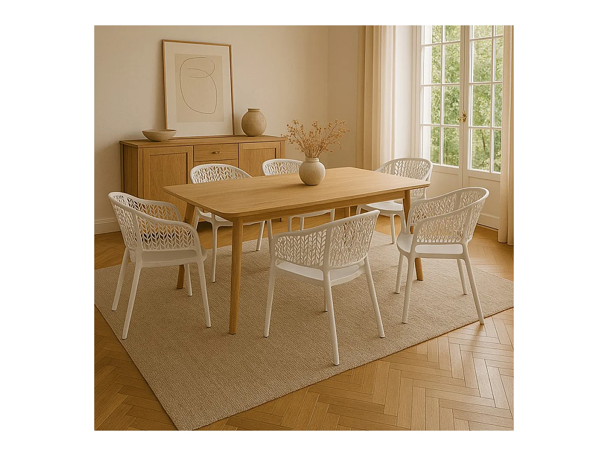 Lot de 6 chaises de jardin empilables en résine coloris blanc - Longueur 59 x Profondeur 56 x Hauteur 79 cm