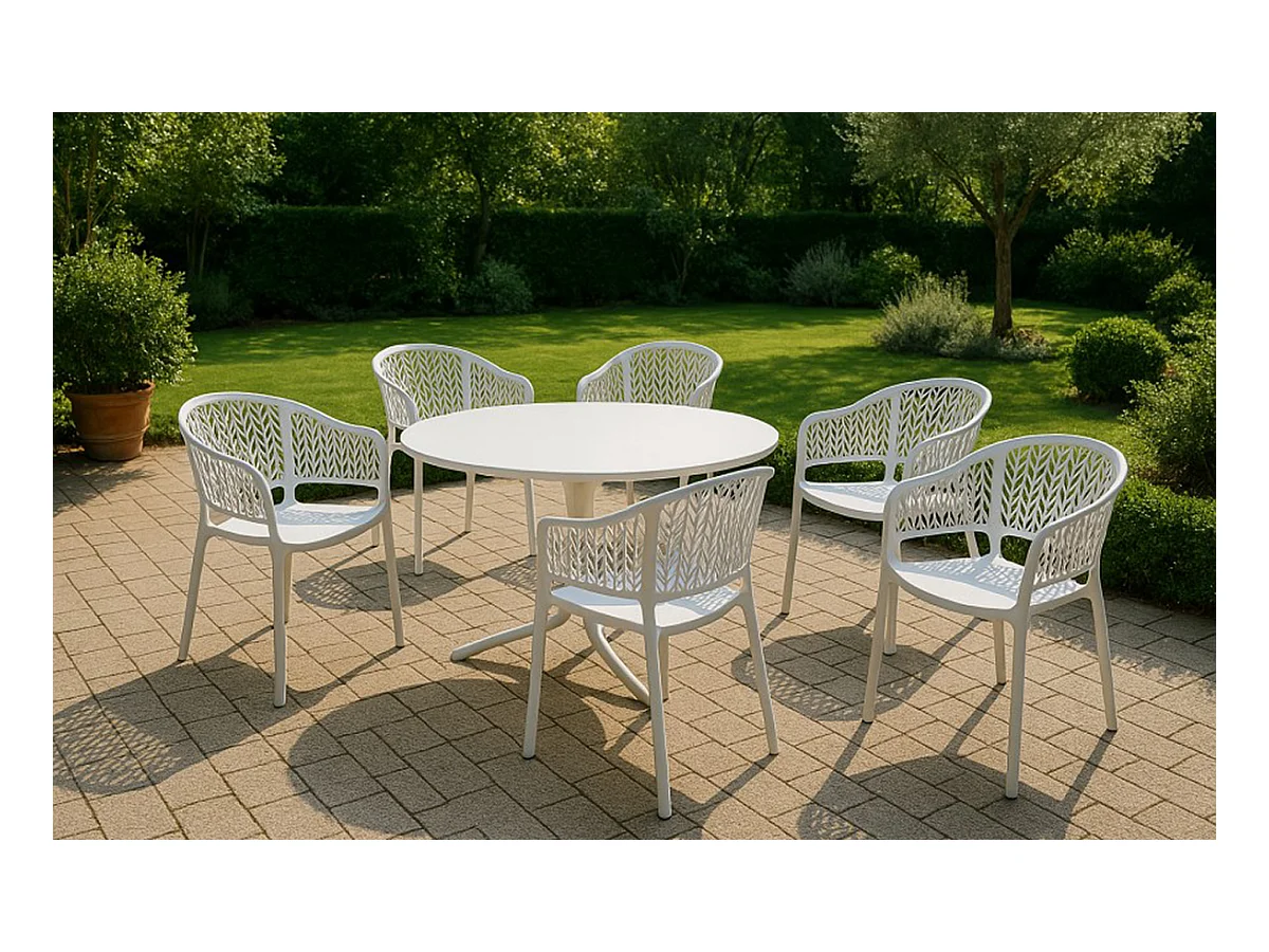 Lot de 6 chaises de jardin empilables en résine coloris blanc - Longueur 59 x Profondeur 56 x Hauteur 79 cm