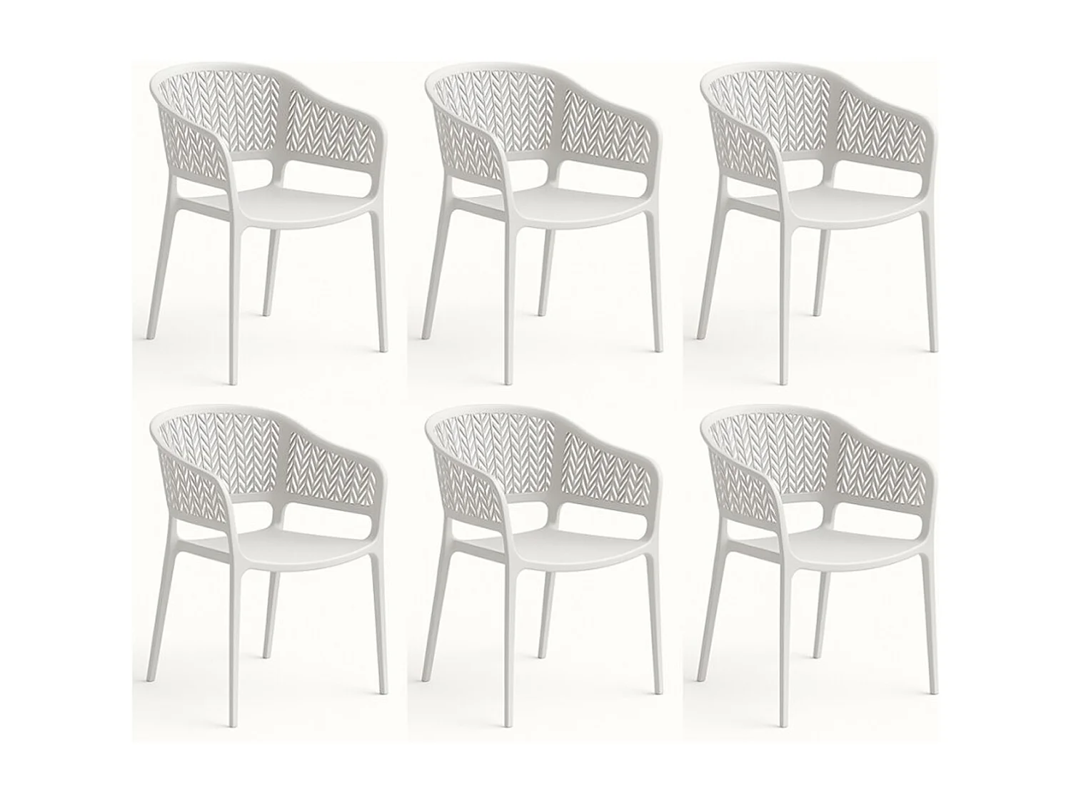 Lot de 6 chaises de jardin empilables en résine coloris blanc - Longueur 59 x Profondeur 56 x Hauteur 79 cm