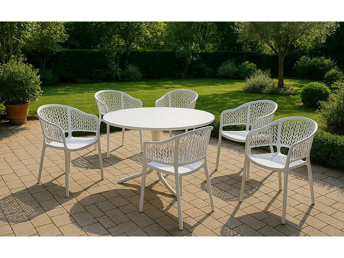 Lot de 6 chaises de jardin empilables en résine coloris blanc - Longueur 59 x Profondeur 56 x Hauteur 79 cm