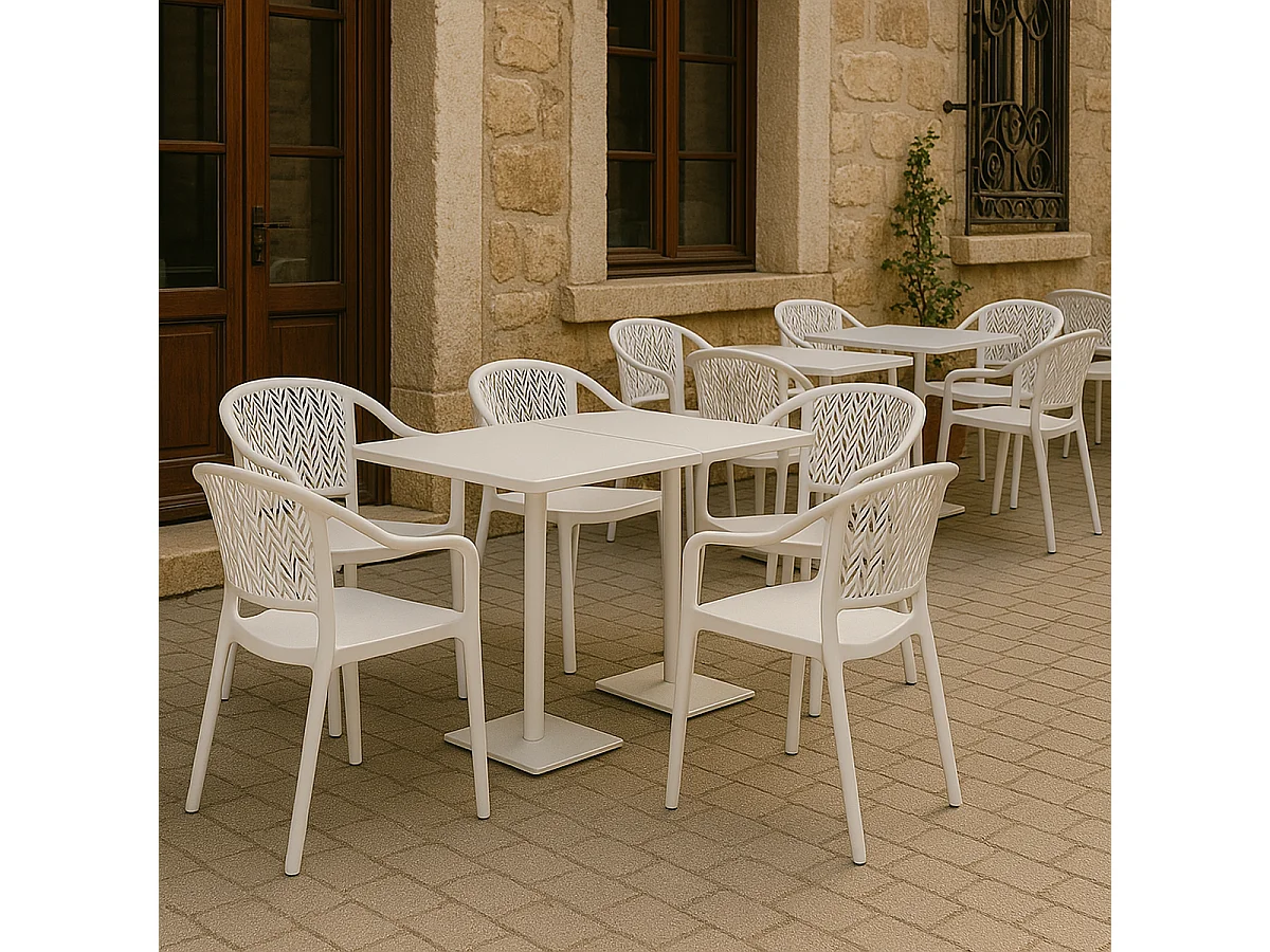 Lot de 6 chaises de jardin empilables en résine coloris blanc - Longueur 59 x Profondeur 56 x Hauteur 79 cm