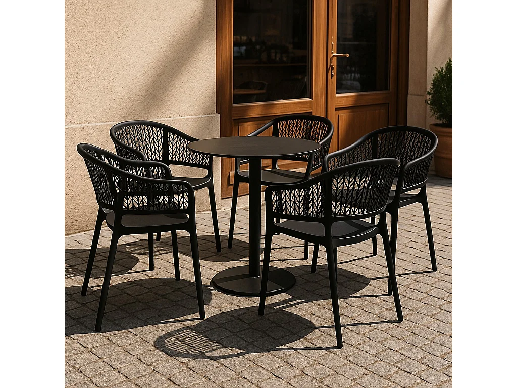 Lot de 4 chaises de jardin empilables en résine coloris anthracite- Longueur 59 x Profondeur 56 x Hauteur 79 cm