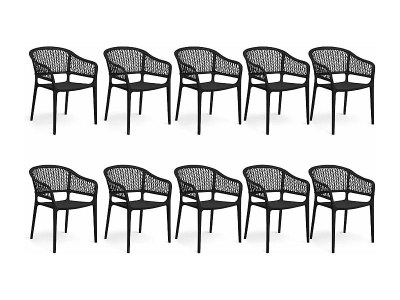 Lot de 10 chaises de jardin empilables en résine coloris anthracite - Longueur 59 x Profondeur 56 x Hauteur 79 cm