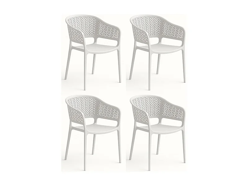 Lot de 4 chaises de jardin empilables en résine coloris blanc - Longueur 59 x Profondeur 56 x Hauteur 79 cm