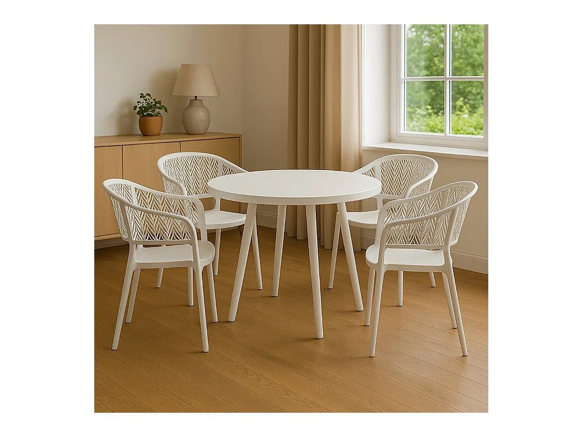 Lot de 4 chaises de jardin empilables en résine coloris blanc - Longueur 59 x Profondeur 56 x Hauteur 79 cm